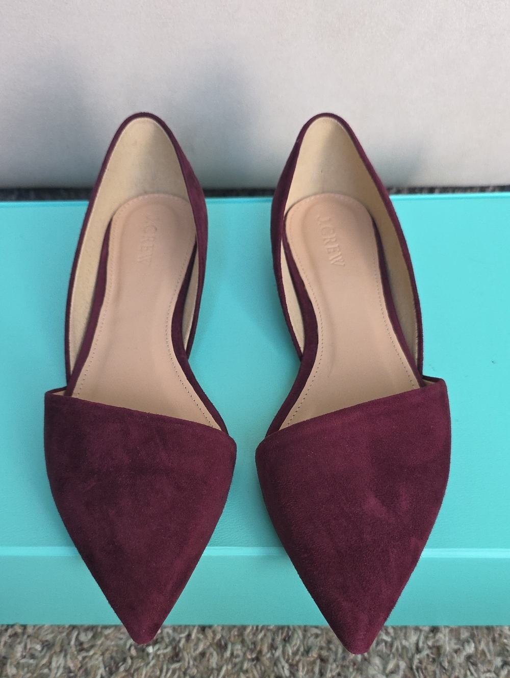 Pointed Toe D'Orsay Flats in Burgundy Suede - Women Shoes